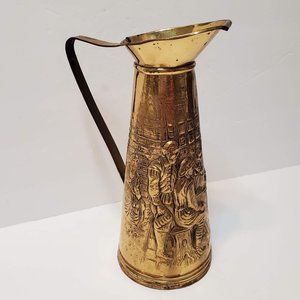 Vintage Elpec Brass Pitcher with Embossed Street Scene, Mid Century England